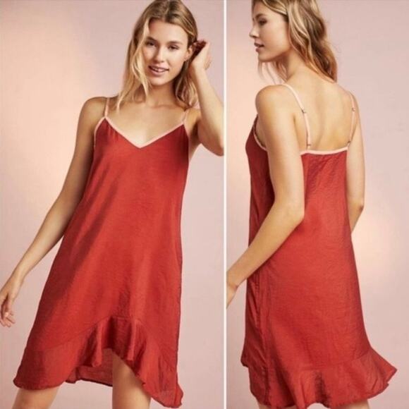 LACAUSA Ruffle Slip Dress Burnt Orange Women’s M - Picture 1 of 13